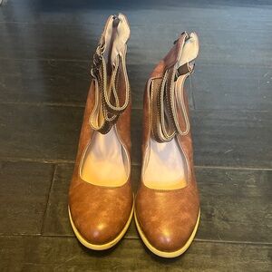 Three Strap Brown Women's Heels